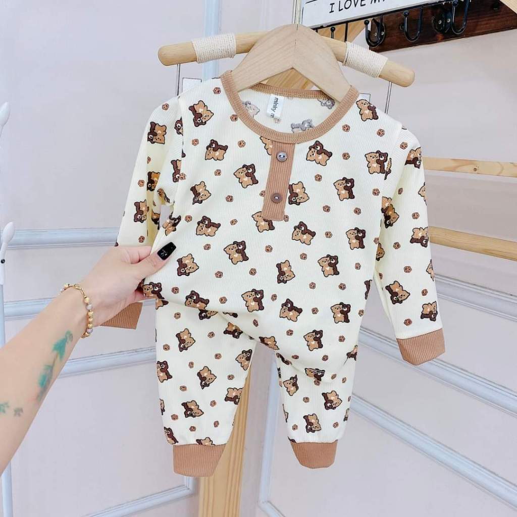 Bộ quần áo thu đông, mặc điều hòa, dài tay, cổ trụ, chất thun tăm, cho bé trai, bé gái – BD1110