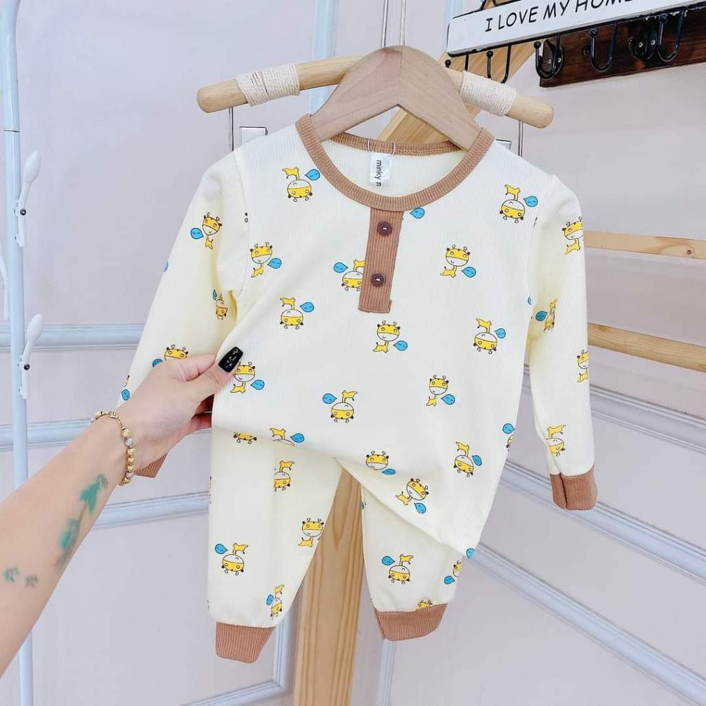 Bộ quần áo thu đông, mặc điều hòa, dài tay, cổ trụ, chất thun tăm, cho bé trai, bé gái – BD1110