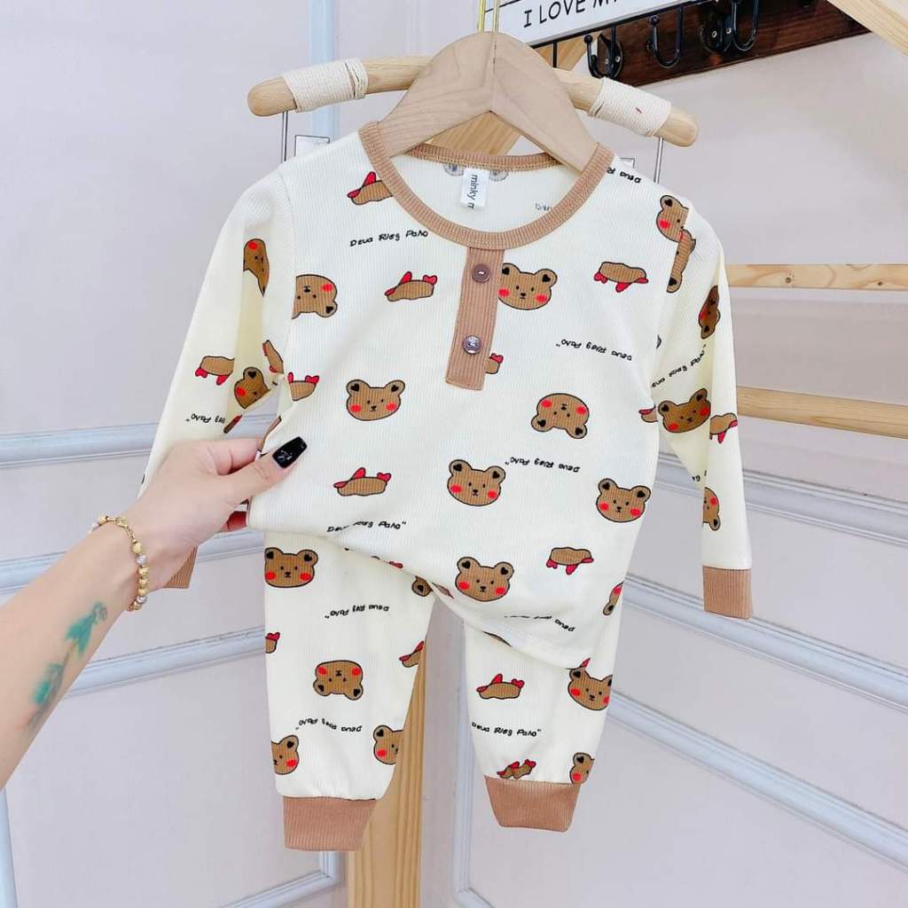 Bộ quần áo thu đông, mặc điều hòa, dài tay, cổ trụ, chất thun tăm, cho bé trai, bé gái – BD1110