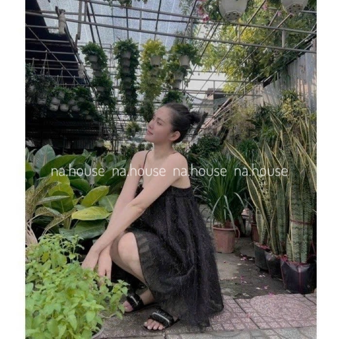 Đầm 2 dây babydoll đi chơi dạo phố Nahouse váy lông vũ 2s dáng suông màu trắng đen xanh thiết kế đẹp xinh xịn sang trọng