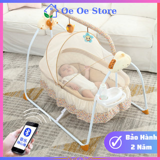 Nôi Điện Tự Động Điều Khiển Từ Xa Cao Cấp Tặng Kèm Màn, Nệm Gối Và Đồ Chơi Treo Cũi,Có Kết Nối Nhạc Bluetool