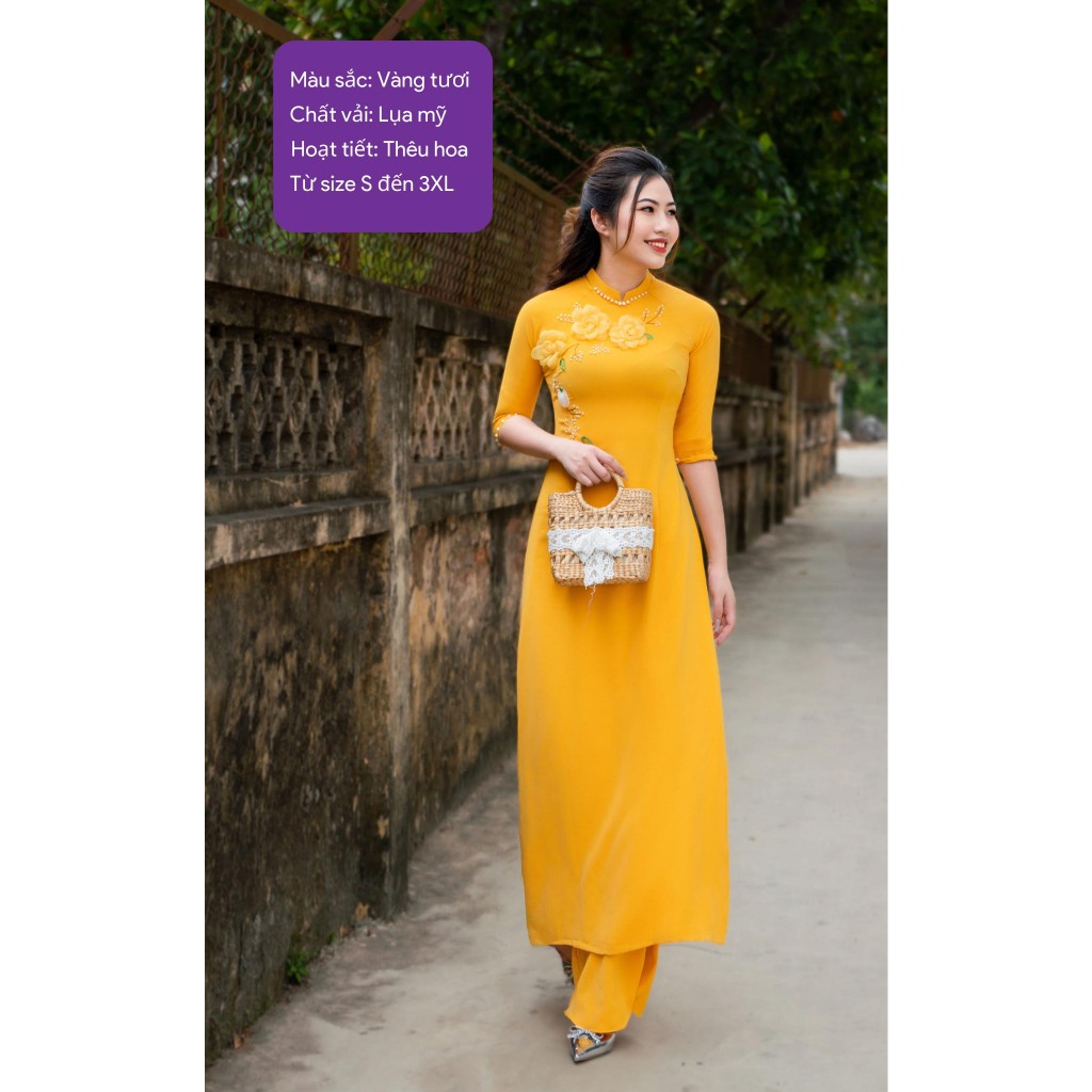 Áo dài lụa Mỹ 2 tà cao cấp, áo dài mềm mại co giãn tốt - Áo dài lụa cổ cao 2cm