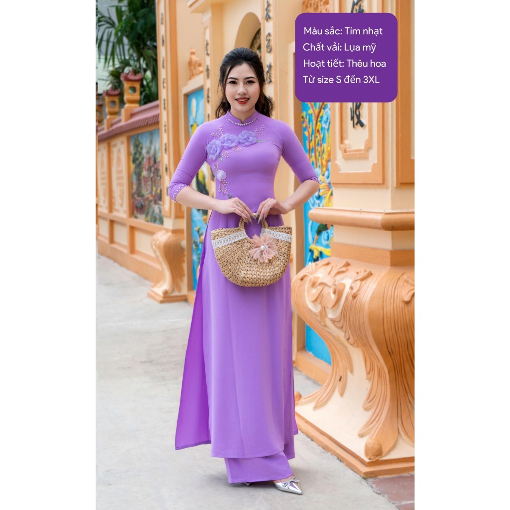 Áo dài lụa Mỹ 2 tà cao cấp, áo dài mềm mại co giãn tốt - Áo dài lụa cổ cao 2cm