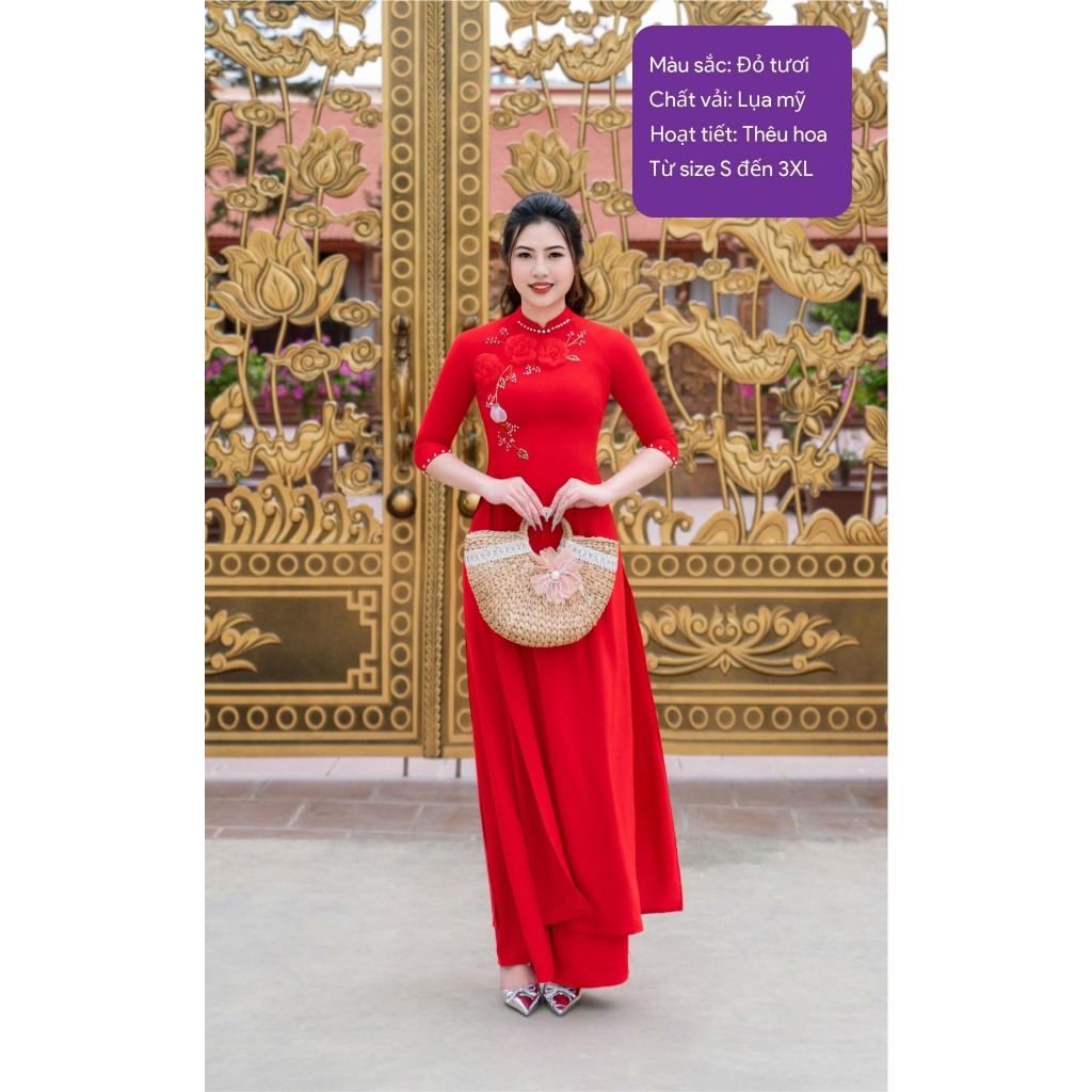 Áo dài lụa Mỹ 2 tà cao cấp, áo dài mềm mại co giãn tốt - Áo dài lụa cổ cao 2cm