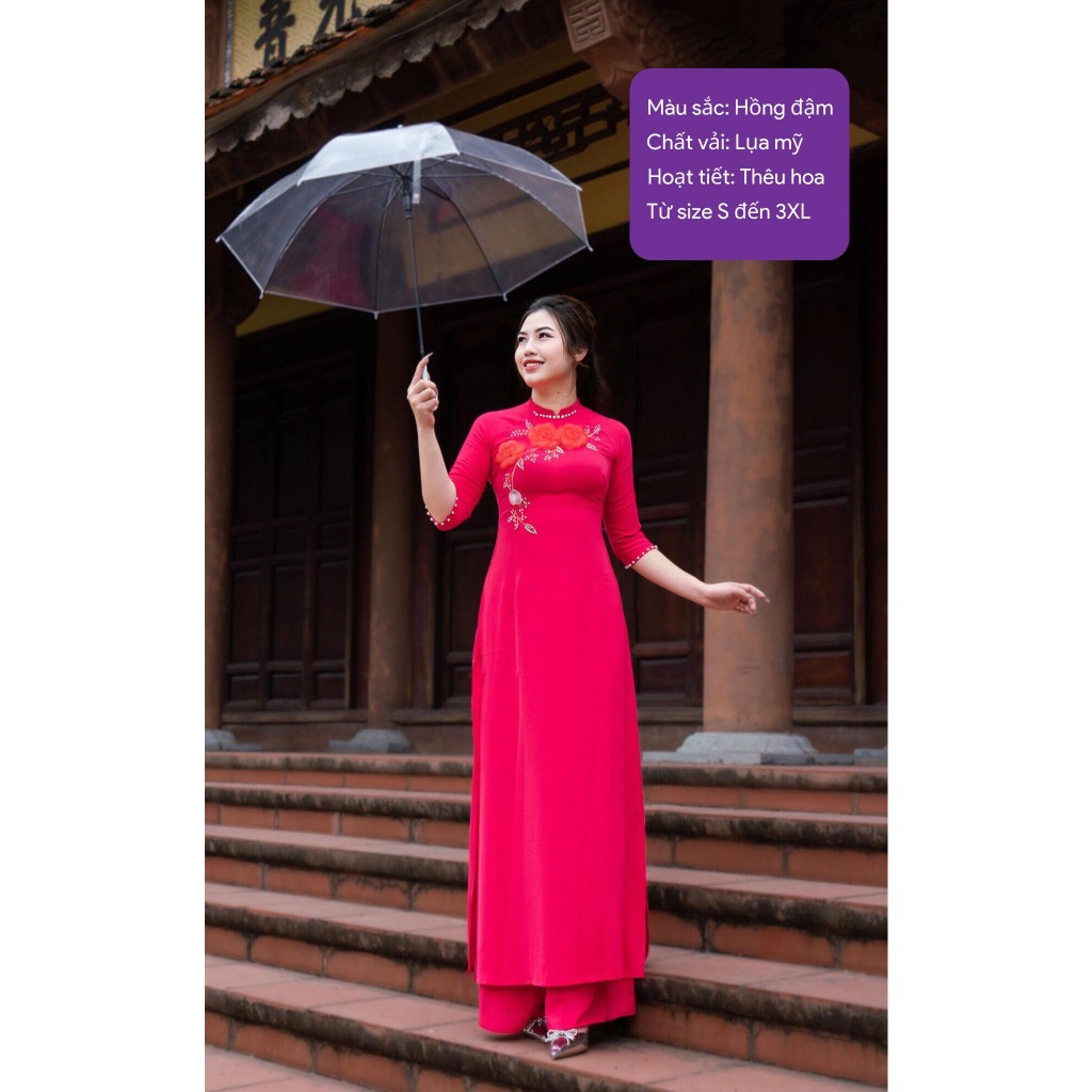 Áo dài lụa Mỹ 2 tà cao cấp, áo dài mềm mại co giãn tốt - Áo dài lụa cổ cao 2cm