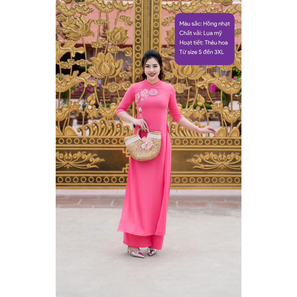 Áo dài lụa Mỹ 2 tà cao cấp, áo dài mềm mại co giãn tốt - Áo dài lụa cổ cao 2cm