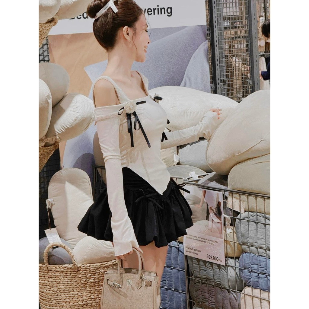SET BỘ ÁO LEN TĂM ĐÍNH HOA MIX CHÂN VÁY BỒNG CÓ LÓT TRONG - SET BỘ ÁO LEN TĂM PHỐI REN - TUYỂN SỈ