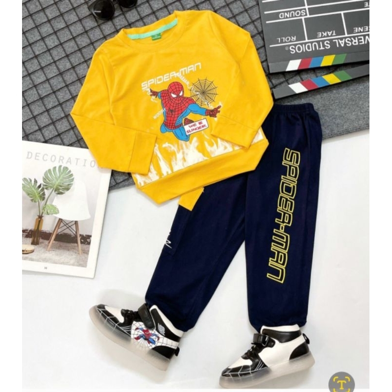 Bộ bé trai dài tay siêu nhân chất cotton co giãn size nhí 10-20kg