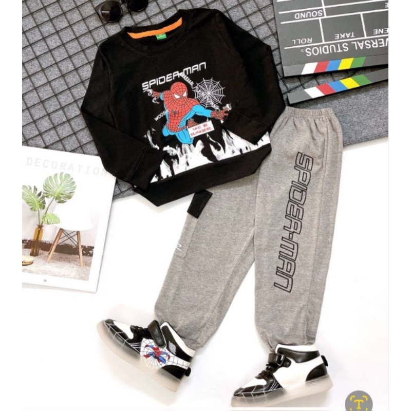 Bộ bé trai dài tay siêu nhân chất cotton co giãn size nhí 10-20kg