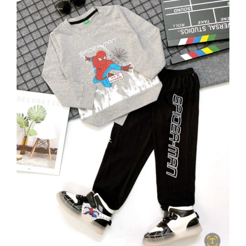 Bộ bé trai dài tay siêu nhân chất cotton co giãn size nhí 10-20kg