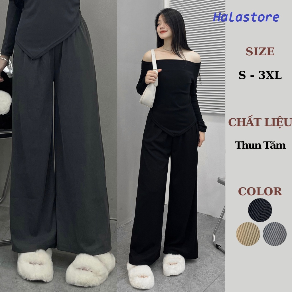 Quần dài nữ ống suông cạp chun chất thun tăm, quần dài nữ ống rộng bigsize sang chảnh 235T