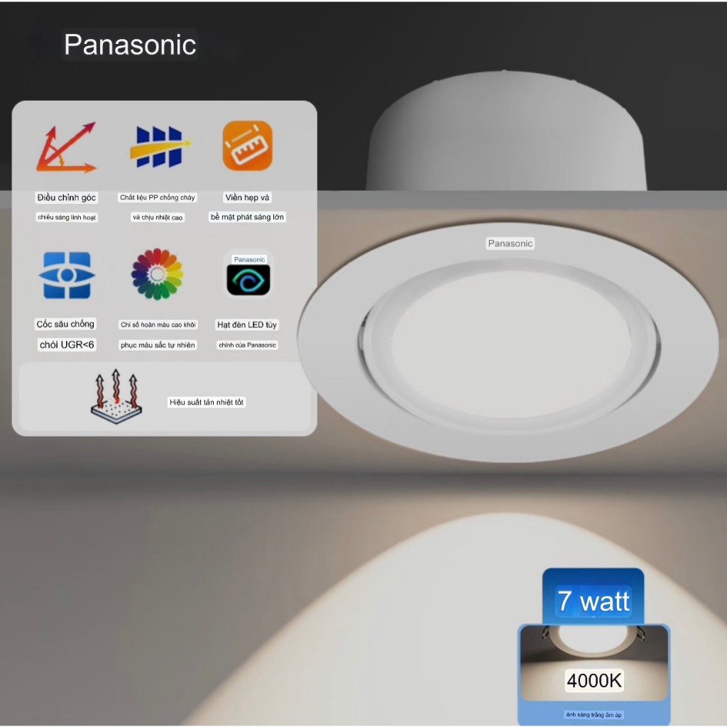 Đèn chỉnh góc Panasonic chính hãng, Đèn sportlight Panasonic 7w D90