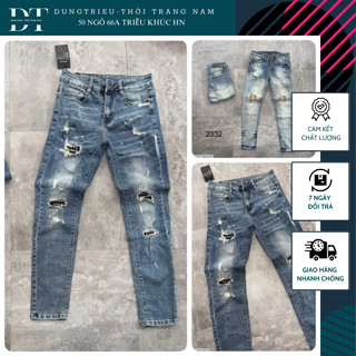 Quần Jeans Nam Ami Rách Gố Vá Vàng Siêu Đẹp - Quần Bò Nam AMR Đính Đá Cực Xịn