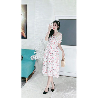 Đầm lụa mango cổ sen hoa nhí