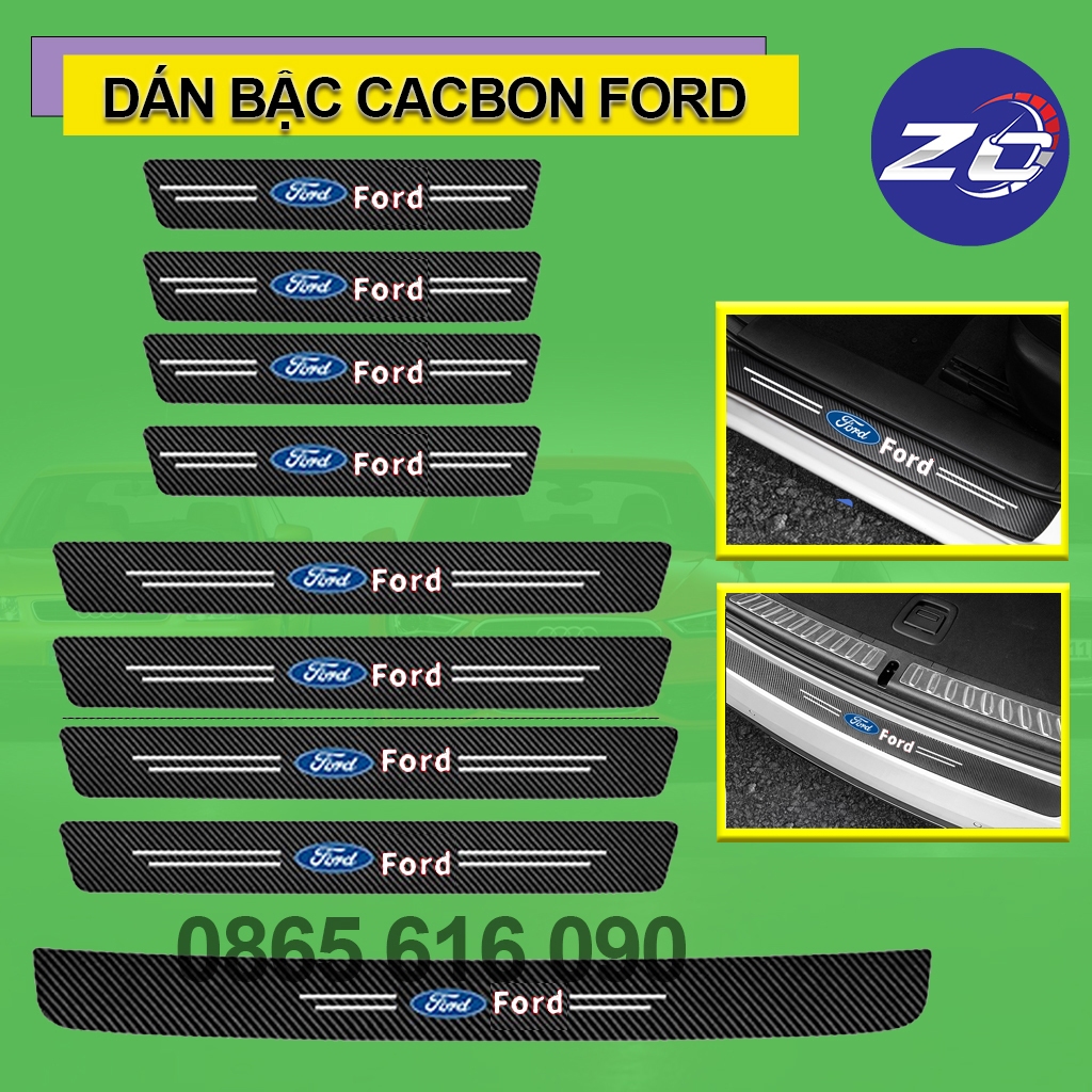 Miếng dán chống trầy xước carbon bậc cửa lên xuống và cốp xe oto Ford Ranger,Focus,Everest,Ecosport,Fiesta,Transit,Explo