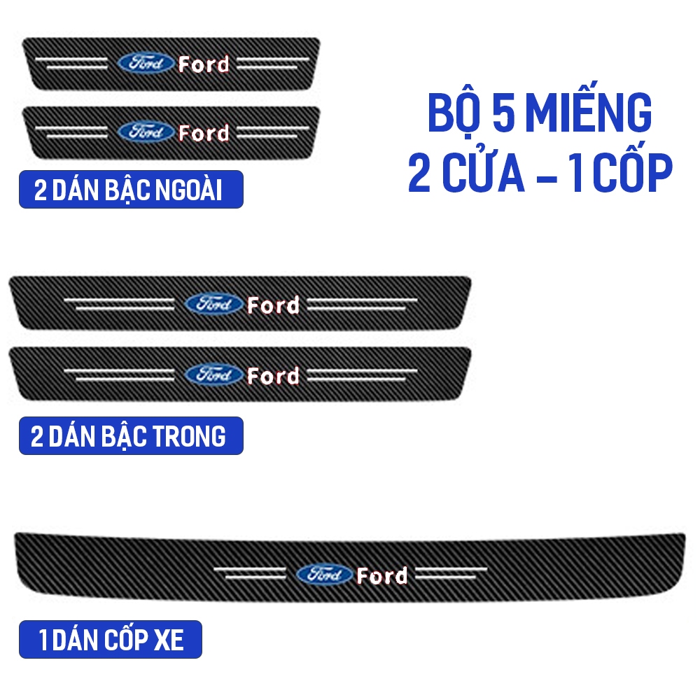 Miếng dán chống trầy xước carbon bậc cửa lên xuống và cốp xe oto Ford Ranger,Focus,Everest,Ecosport,Fiesta,Transit,Explo
