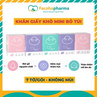 Khăn giấy khô mini bỏ túi 3 lớp mềm mịn nhỏ gọn siêu tiện lợi không mùi dễ dàng mang theo gói 7 tờ