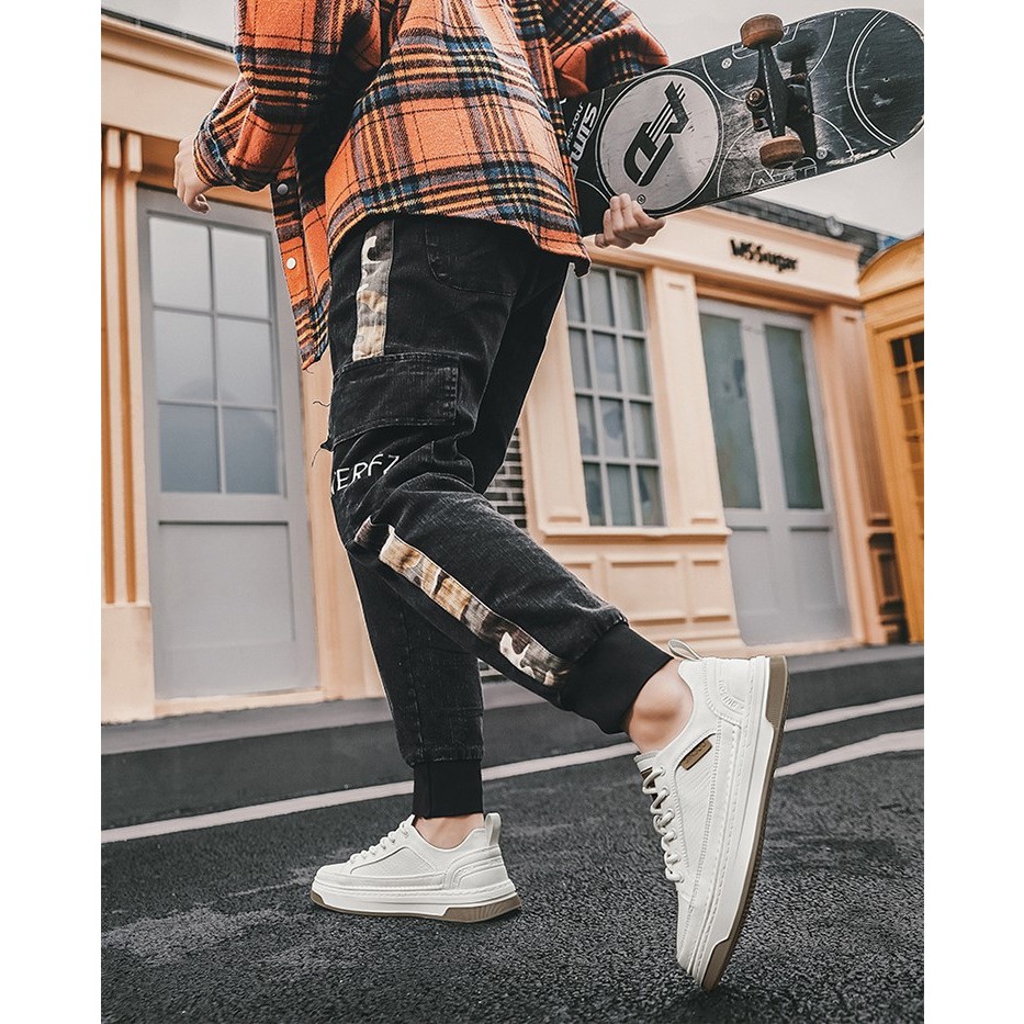 Giày Nam Da Bò Nhăn Cao Cấp 2023, Giày Thể Thao Nam Sneaker Buộc Dây, Dễ Phối Đồ