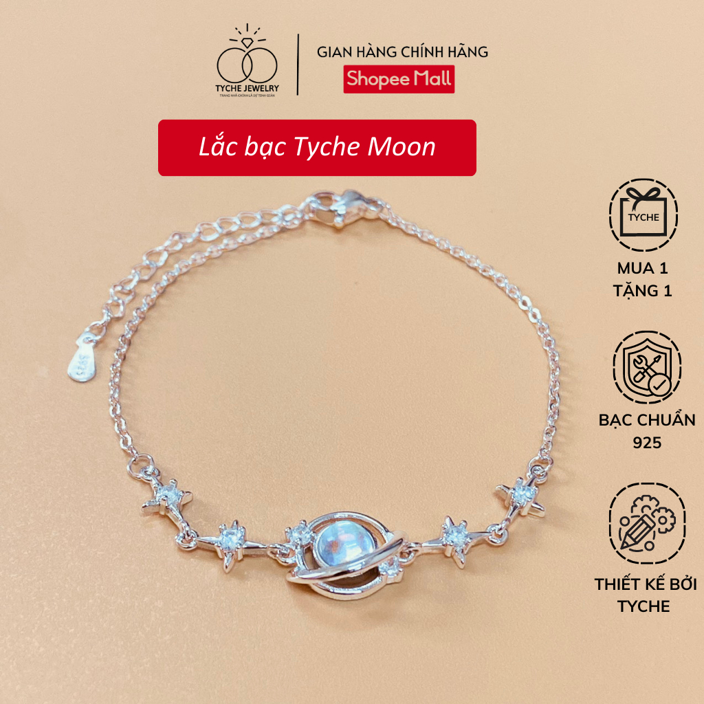 Lắc tay bạc nữ Tyche Moon over size kiểu dáng Hàn Quốc phong cách trẻ trung phù hợp đeo đi học, đi chơi TYCHE JEWELRY