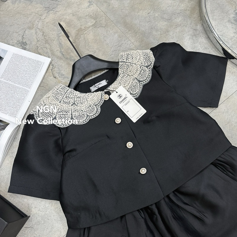 Set tafta cổ ren đen siêu xinh Khánh Lê