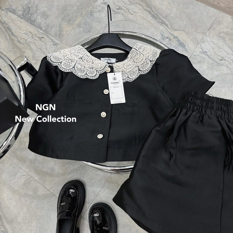 Set tafta cổ ren đen siêu xinh Khánh Lê