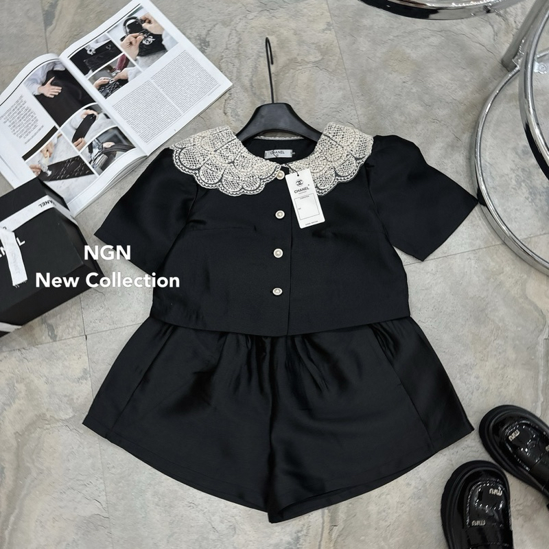 Set tafta cổ ren đen siêu xinh Khánh Lê