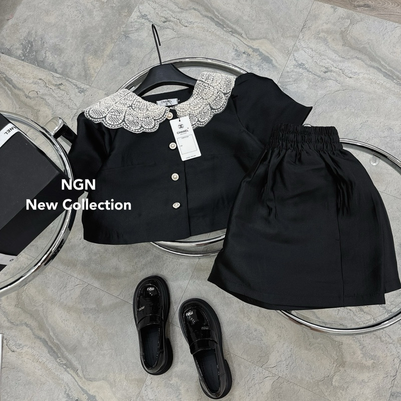 Set tafta cổ ren đen siêu xinh Khánh Lê