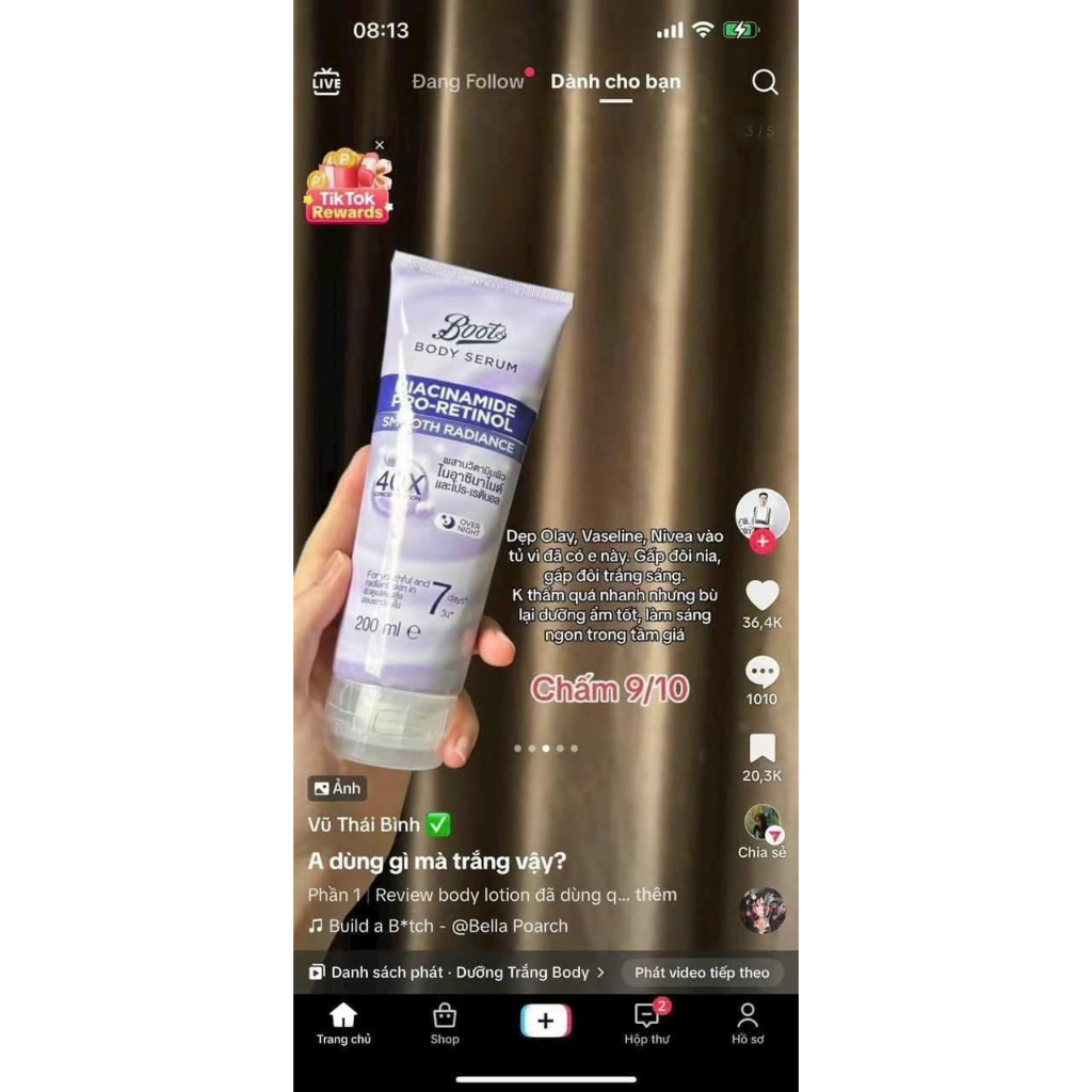 Serum body siêu trắng da chứa 40x Niacinamide và retinol 200ml