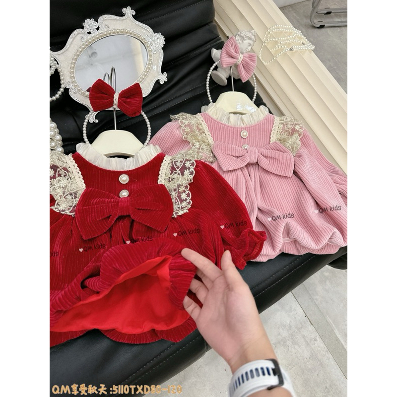 Váy nhung đỏ đón Noel và tết cho bé gái