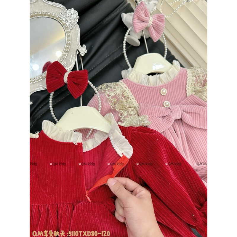 Váy nhung đỏ đón Noel và tết cho bé gái
