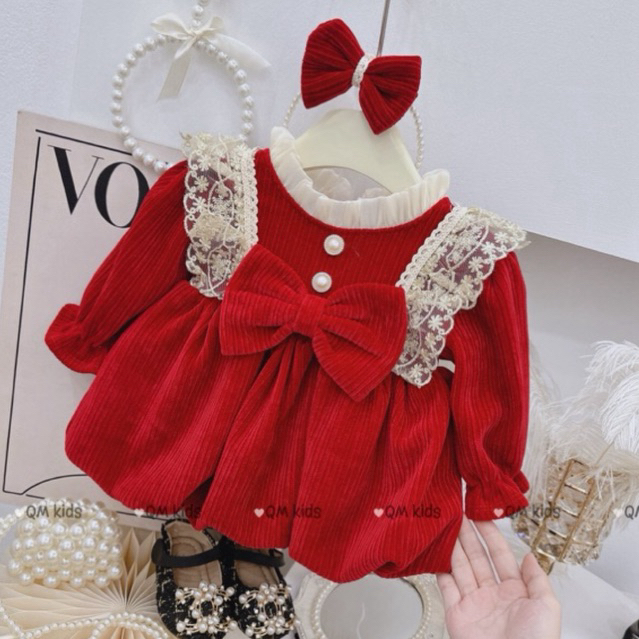 Váy nhung đỏ đón Noel và tết cho bé gái