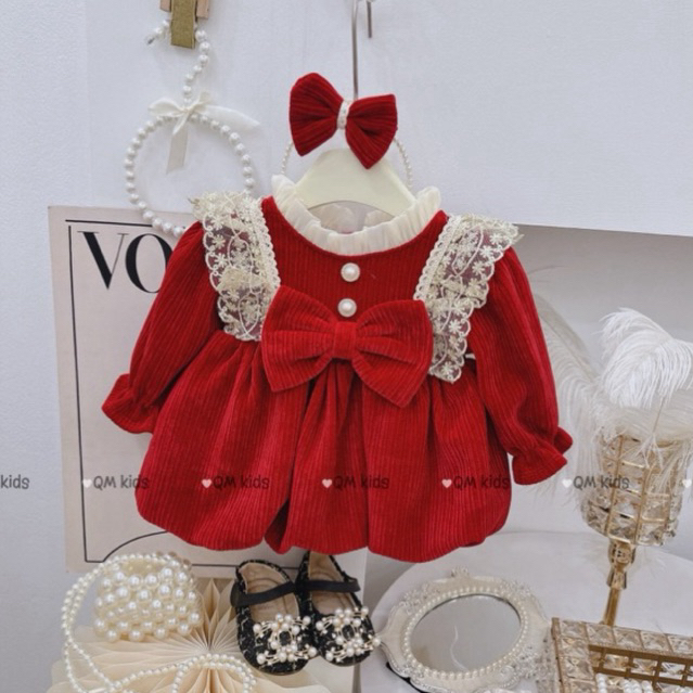 Váy nhung đỏ đón Noel và tết cho bé gái