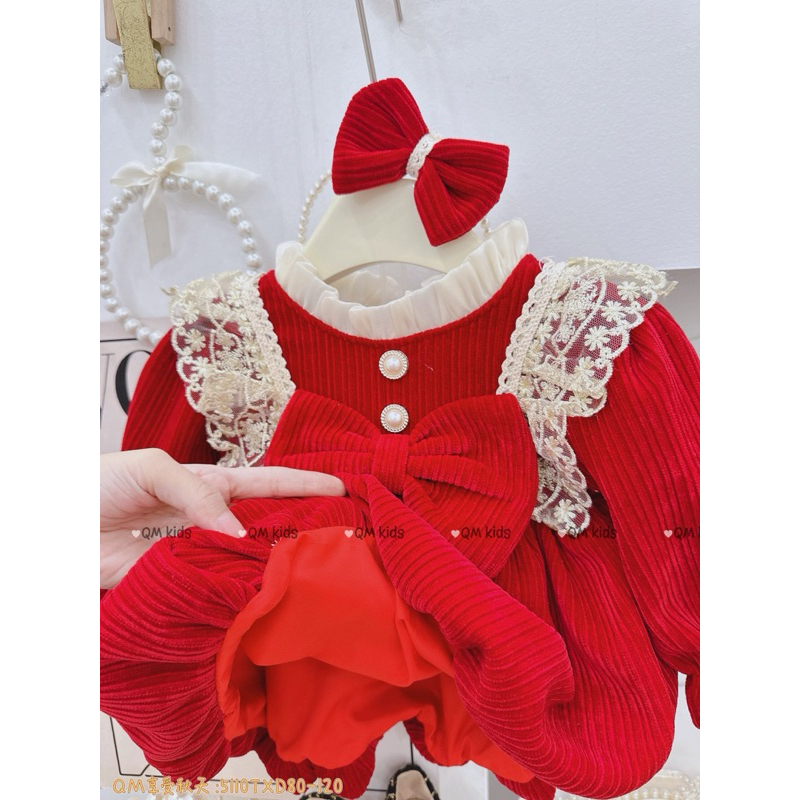 Váy nhung đỏ đón Noel và tết cho bé gái