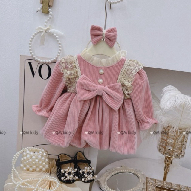 Váy nhung đỏ đón Noel và tết cho bé gái