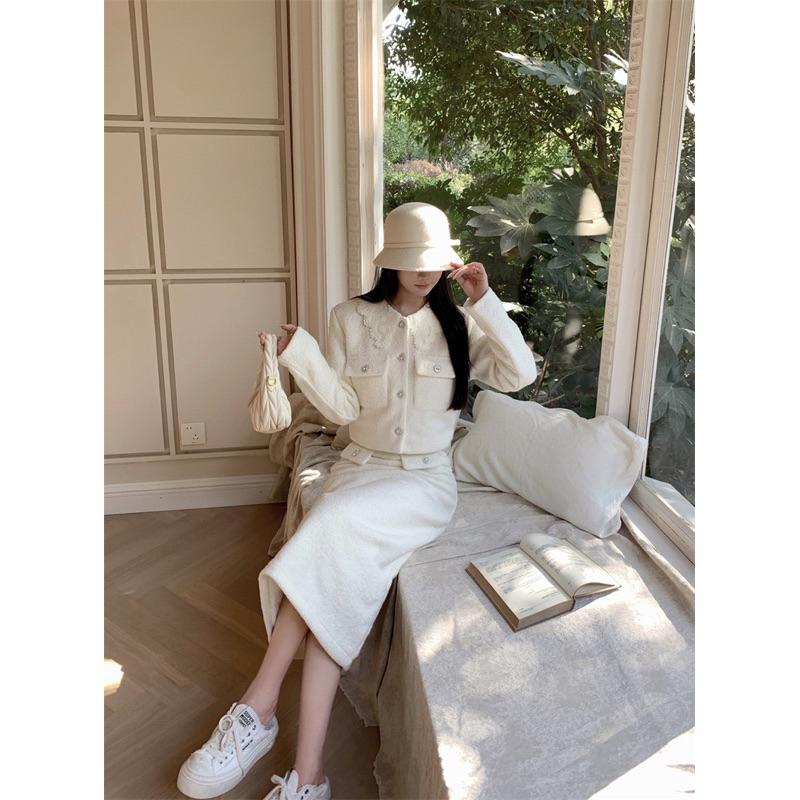 Set Áo Váy Dạ Vest Hàng QC Dài Tay Trắng Chân Váy Chữ A Ngắn Dài Thiết Kế Độc Đáo Tiểu Thư Hàn Quốc Ăn Tiệc Cưới Du Lịch