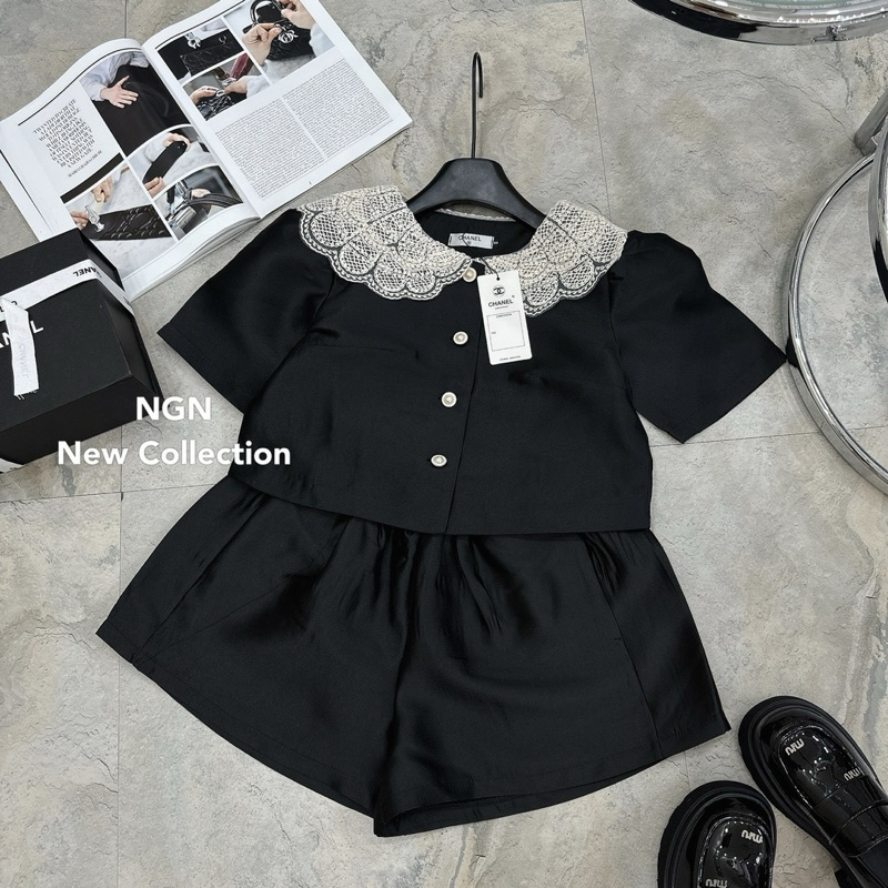 Set tafta cổ ren đen siêu xinh Khánh Lê