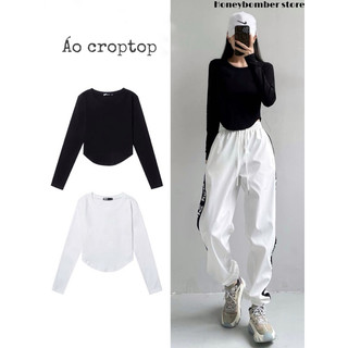 Áo tăm ôm body tay dài vạt bầu 🌸Áo thun croptop kiểu tiểu thư dài tay Ulzzang🌸