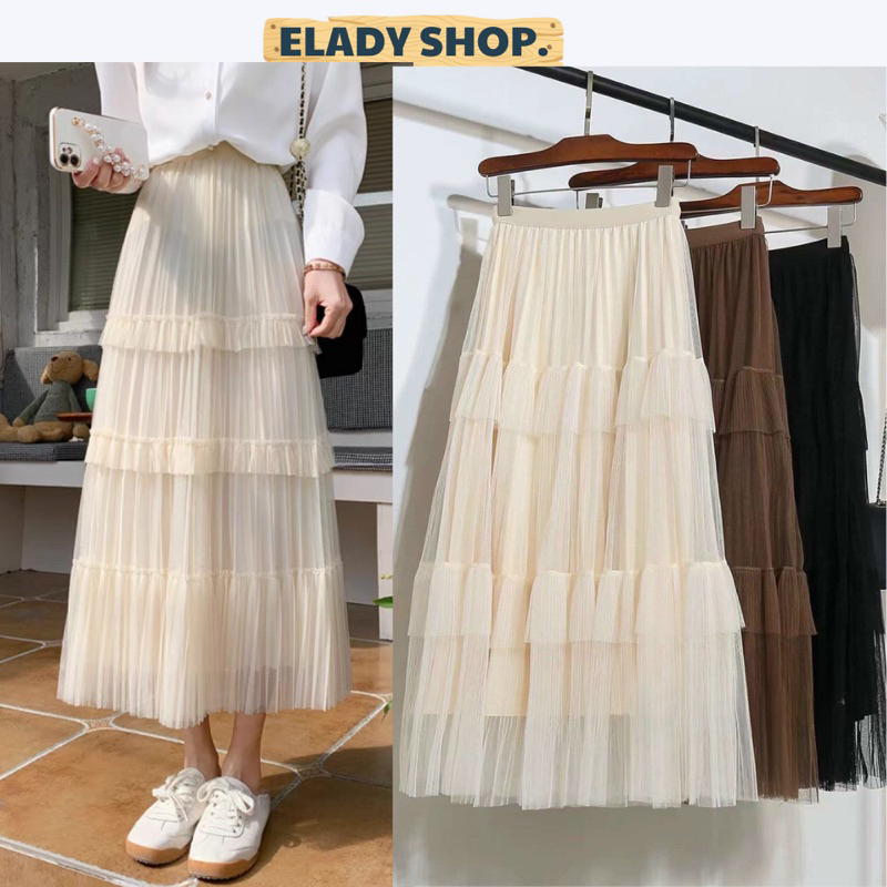 Chân váy voan xòe dáng dài cạp chun cách điệu Hàng Quảng Châu Cao Cấp - CV615 ELADY