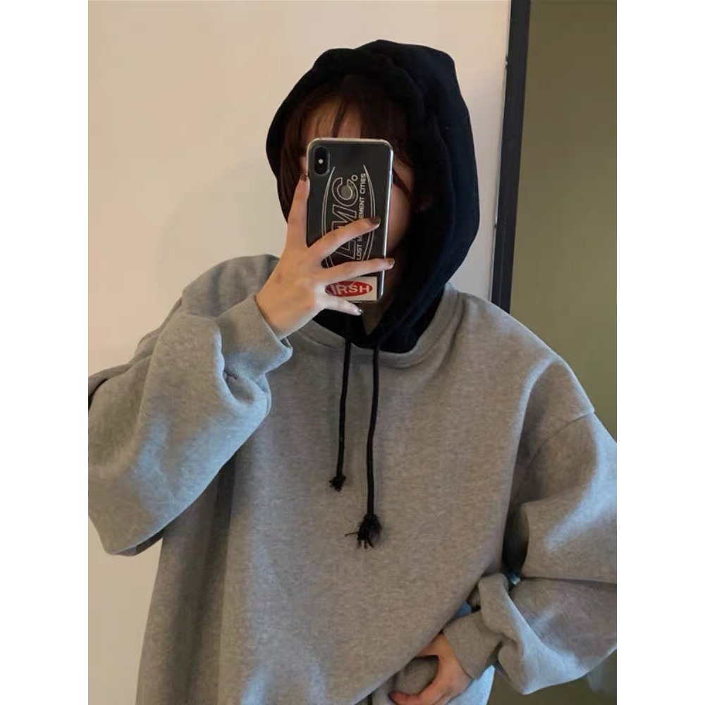 Áo hoodie trơn unisex ullzang chất nỉ ngoại cao cấp local brand - Áo khoác nỉ phối mũ màu có form rộng
