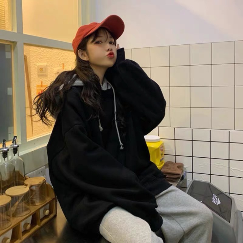 Áo hoodie trơn unisex ullzang chất nỉ ngoại cao cấp local brand - Áo khoác nỉ phối mũ màu có form rộng