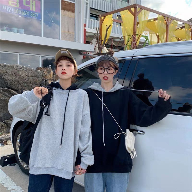 Áo hoodie trơn unisex ullzang chất nỉ ngoại cao cấp local brand - Áo khoác nỉ phối mũ màu có form rộng