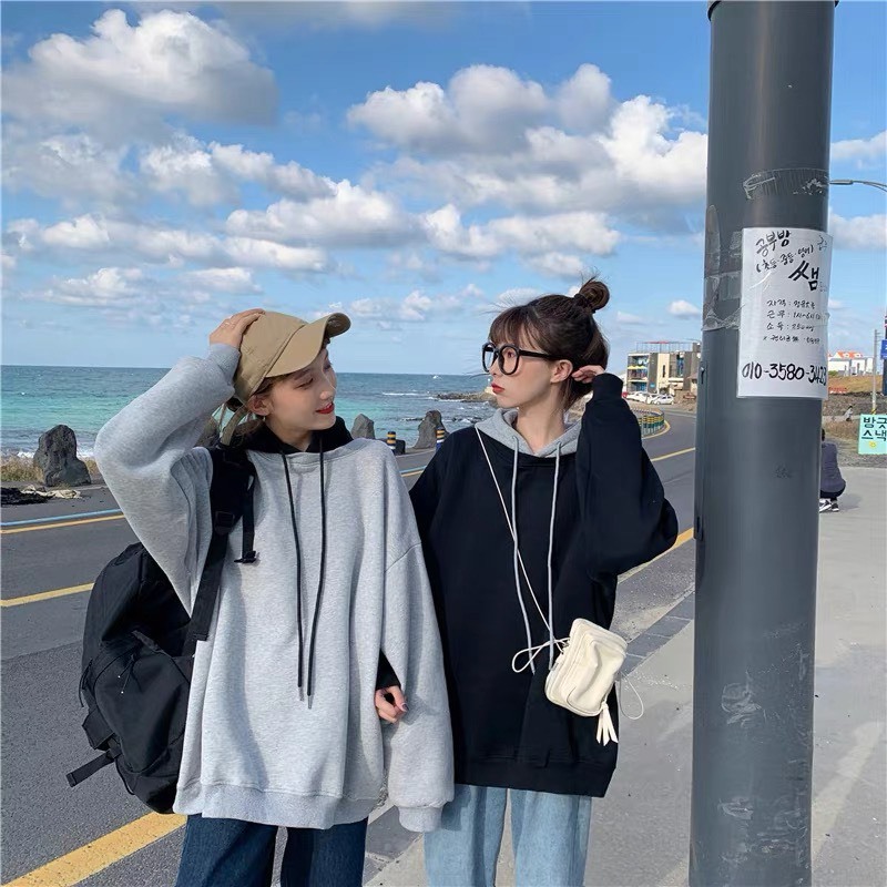 Áo hoodie trơn unisex ullzang chất nỉ ngoại cao cấp local brand - Áo khoác nỉ phối mũ màu có form rộng