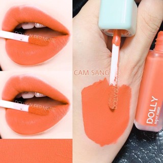 Son kem lì màu Cam Sáng Dolly super matte, son kem lì không chì bền màu lâu trôi