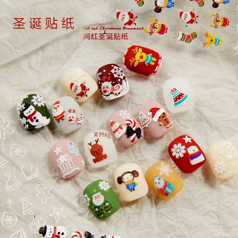 Sticker Noel, miếng dán móng tay lụa noel 5D họa tiết noel ông già noel- cây thông _tuần lộc mẫu hot