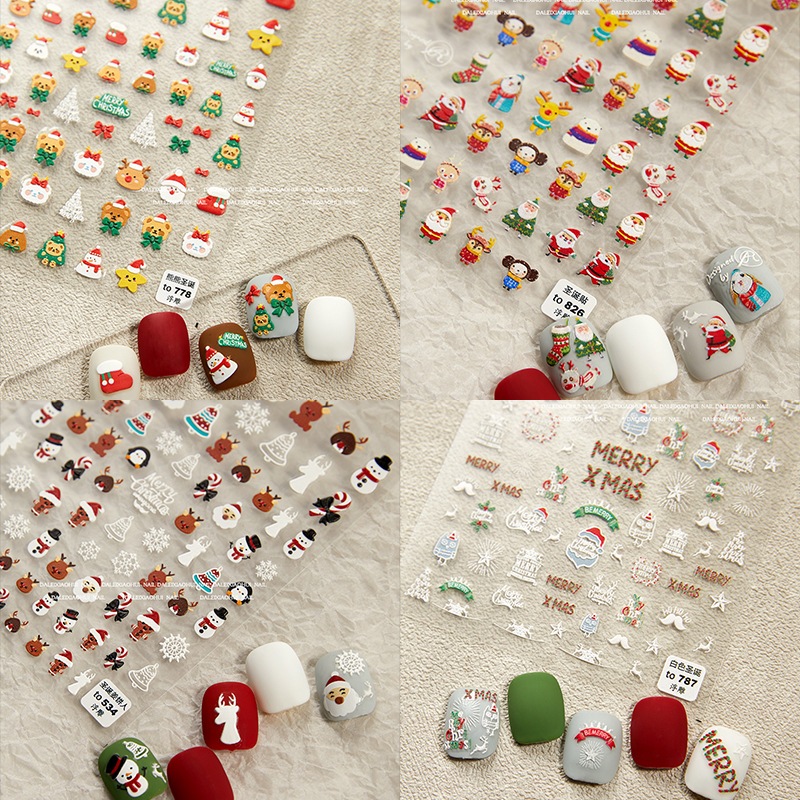 Sticker Noel, miếng dán móng tay lụa noel 5D họa tiết noel ông già noel- cây thông _tuần lộc mẫu hot