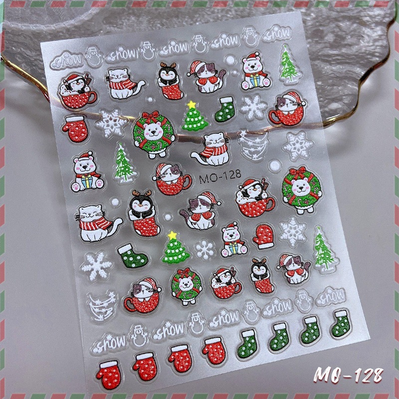 Sticker NOEL lụa 5D , miếng dán móng họa tiết noel ông già noel- cây thông _tuần lộc mẫu hot xu hướng