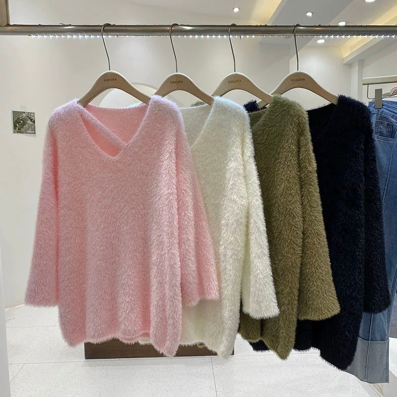 Áo len lông thỏ dây chéo PIKA.CLOTHINGG dáng rộng hàn quốc, Váy len lông thỏ trễ vai dáng dấu quần màu đen trắng nâu