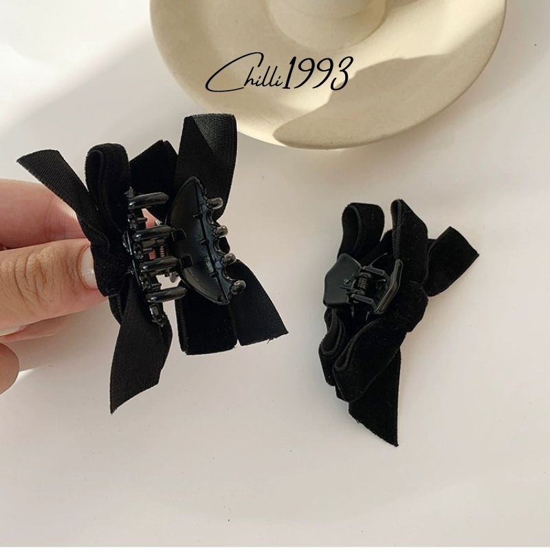 Kẹp Nơ Nhỏ , Kẹp Mái Chất Liệu Nhung Đen Xinh Xắn Dễ Thương