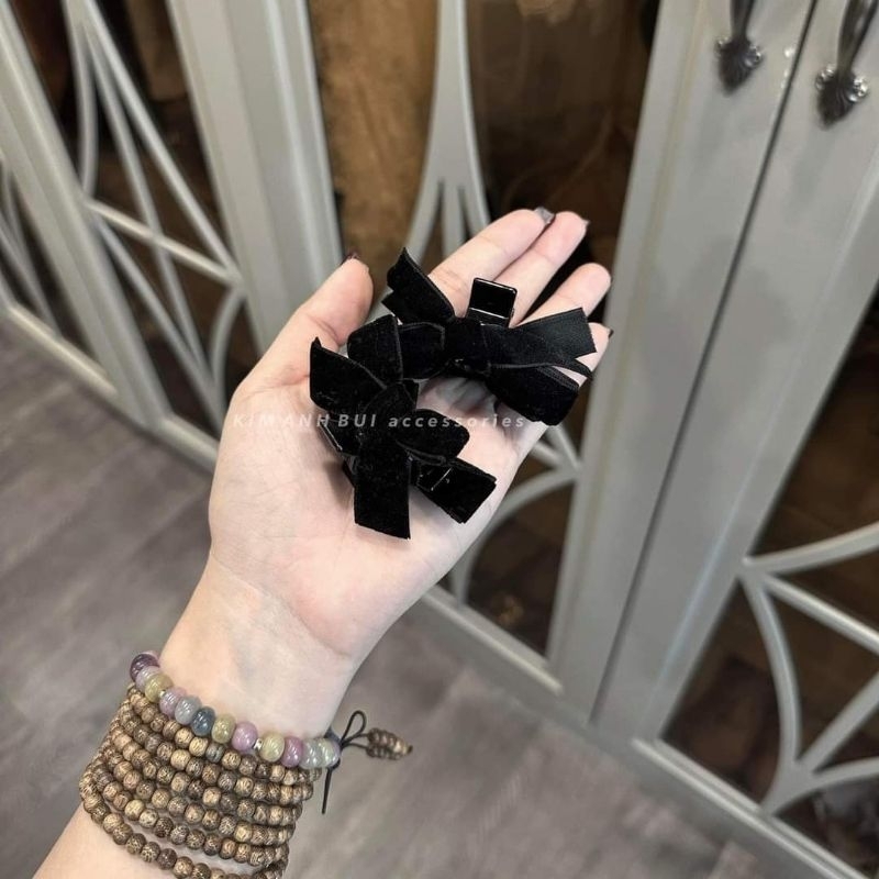 Kẹp Nơ Nhỏ , Kẹp Mái Chất Liệu Nhung Đen Xinh Xắn Dễ Thương