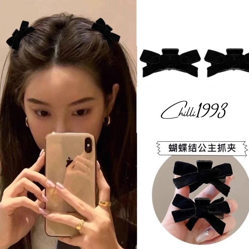 Kẹp Nơ Nhỏ , Kẹp Mái Chất Liệu Nhung Đen Xinh Xắn Dễ Thương